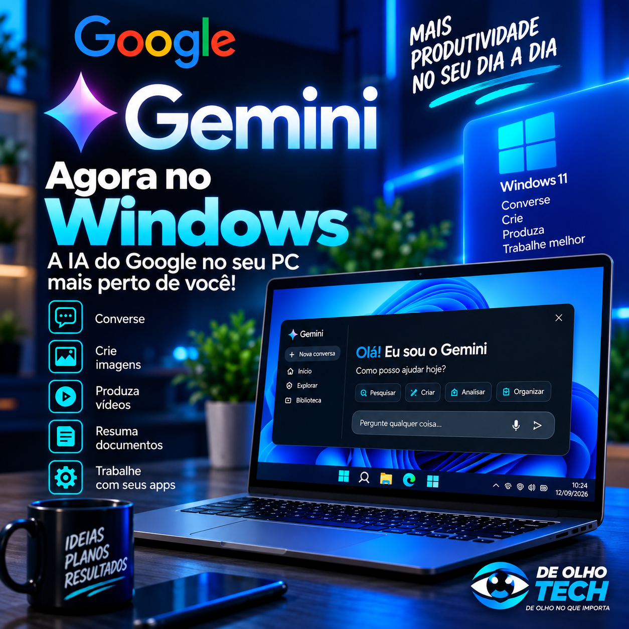 Gemini do Google no Windows em notebook, com recursos de inteligência artificial