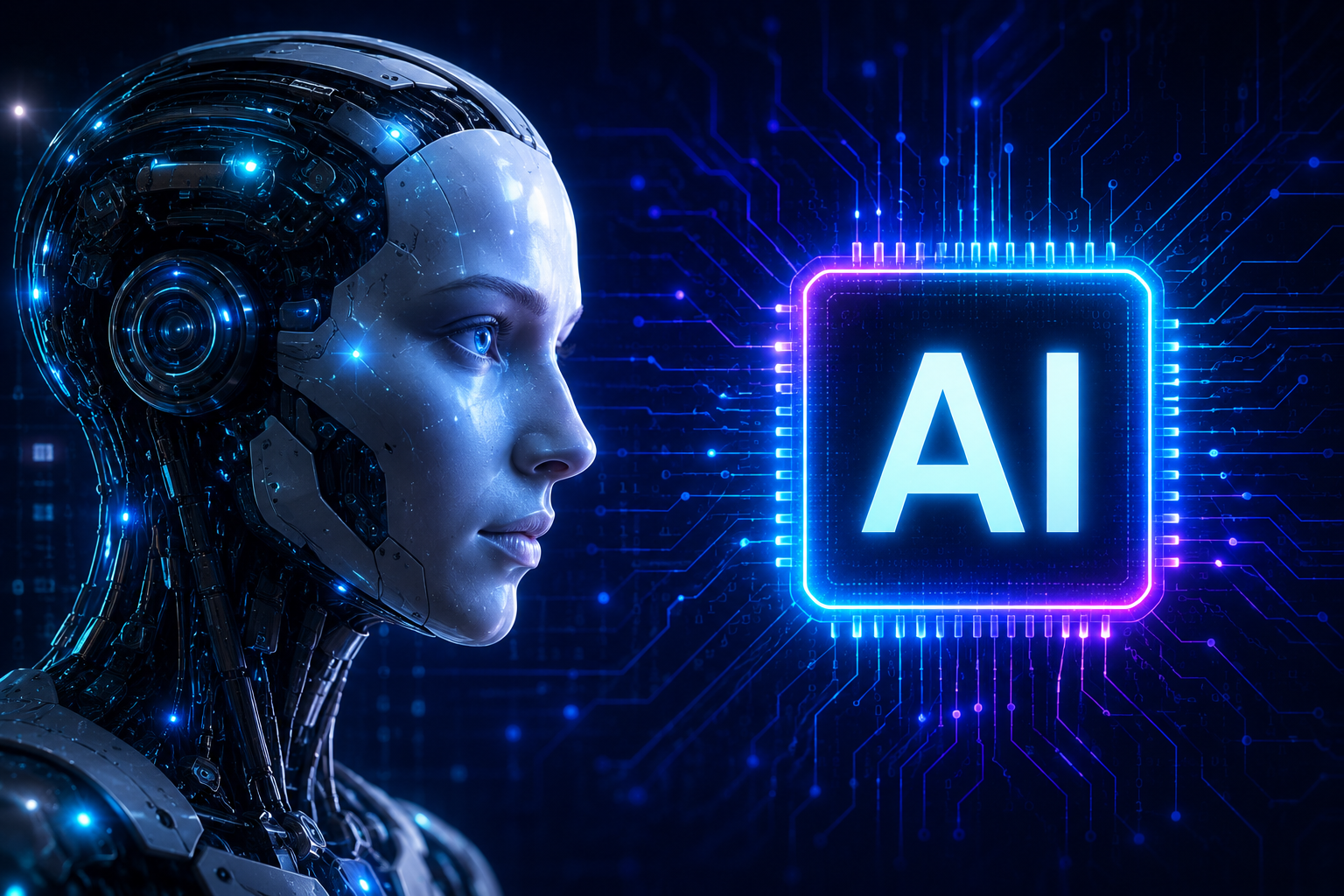 Inteligência artificial em nova fase com robô e tecnologia futurista