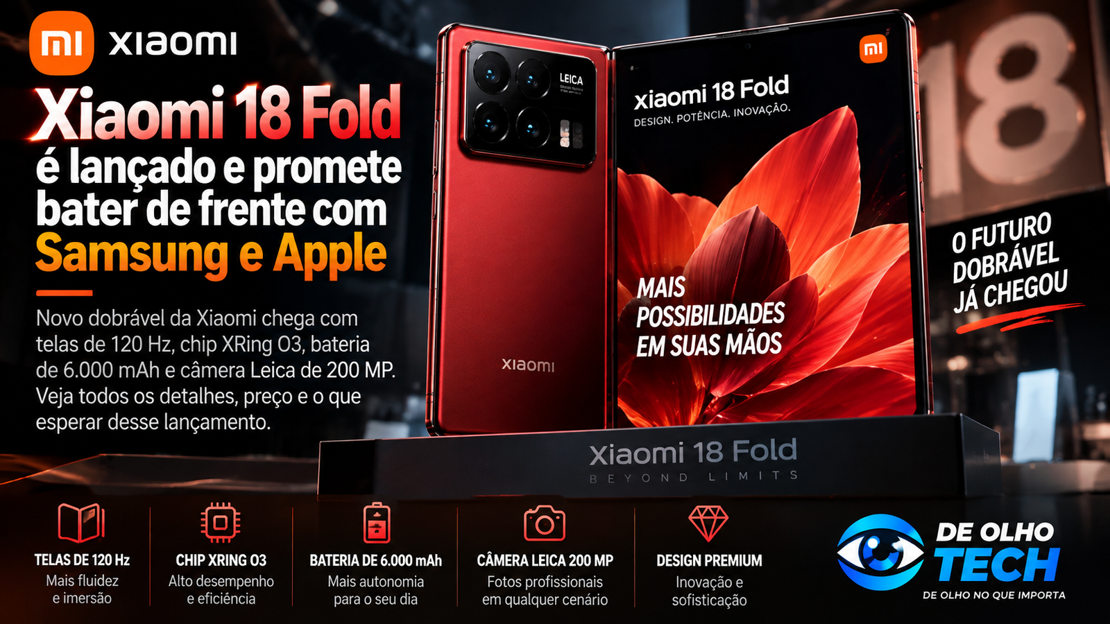 Xiaomi 18 Fold em destaque após lançamento em 2026